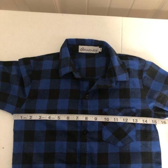 Grandwish Boys Blue and Black Plaid Button Down Shirt Size M - Picture 4 of 7